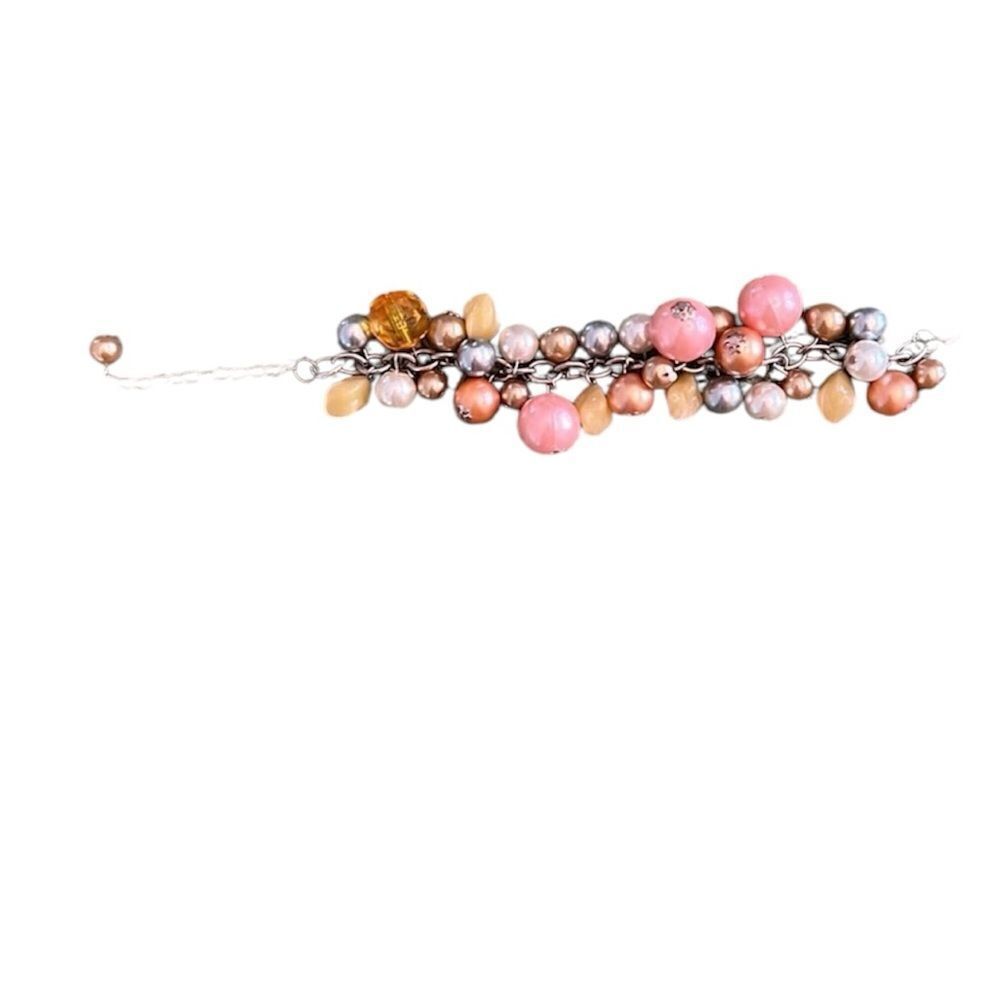 Gorgeous pink gold silver & cream colored multi sized beaded bracelet EUC